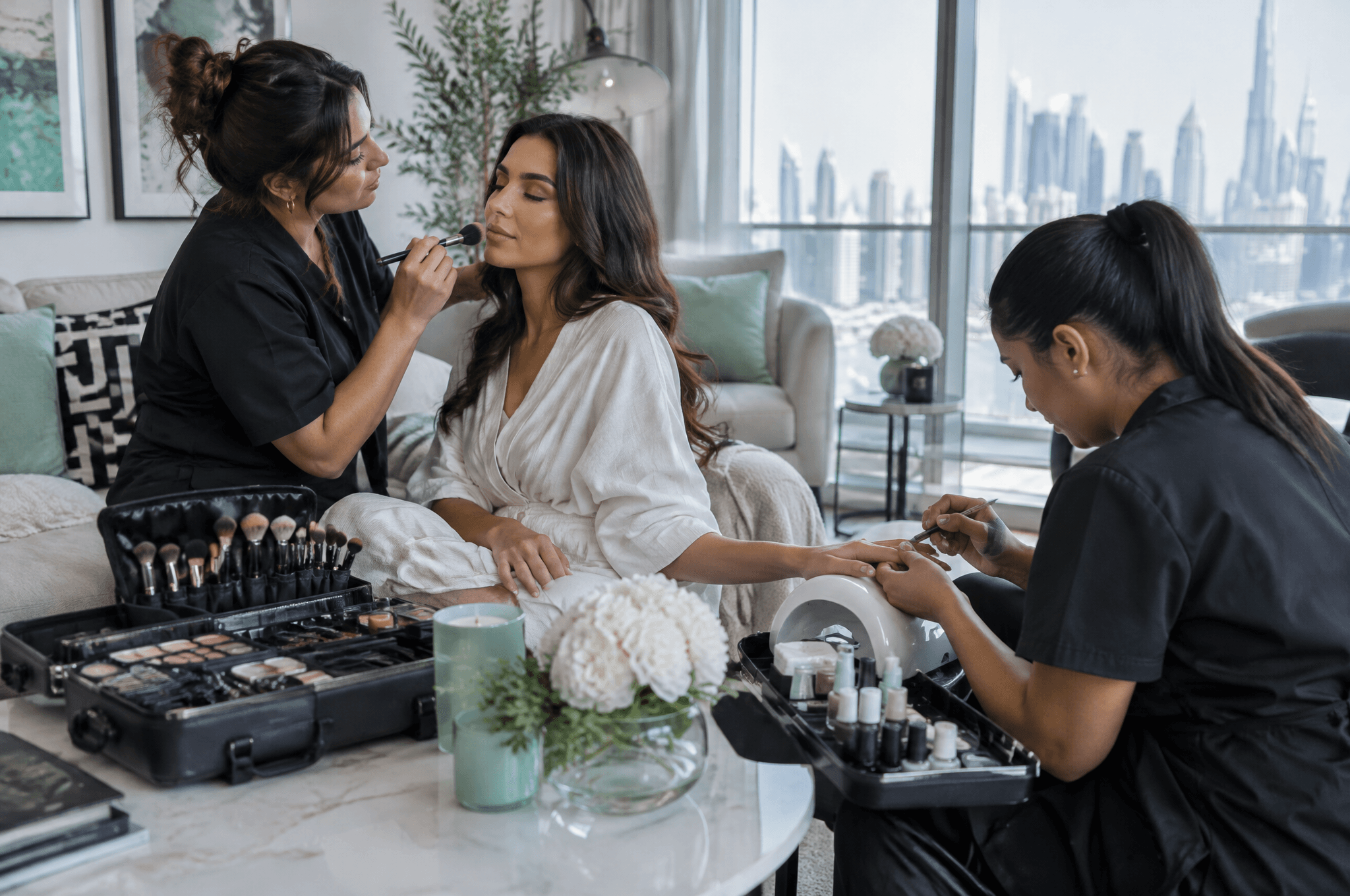 Freelance makeup artist visiting a customer at home in Dubai
